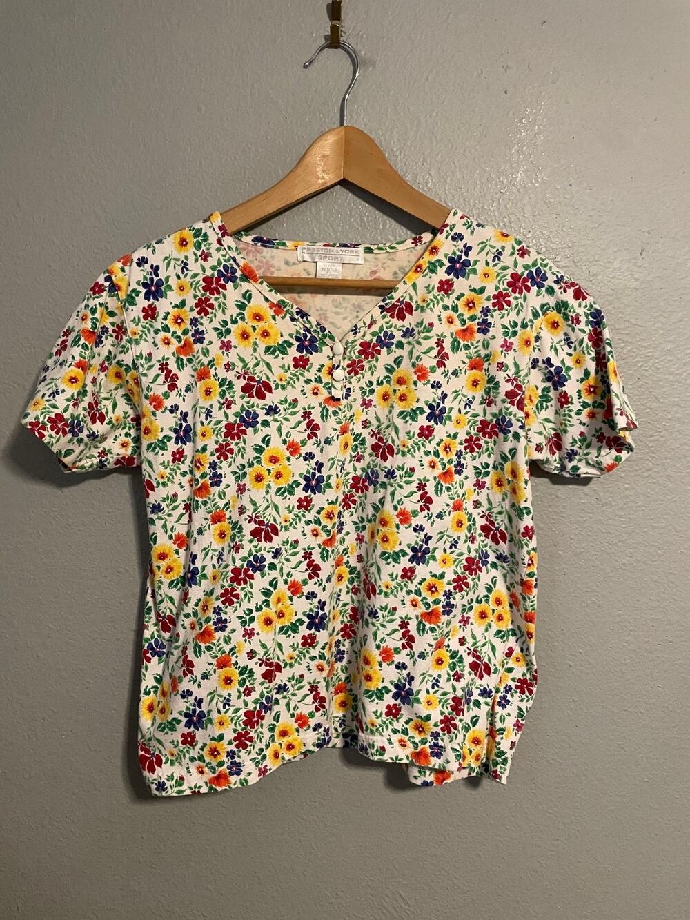Vintage Womens Top Size Petite Small Multicolor Floral Cottagecore Prairie 90s